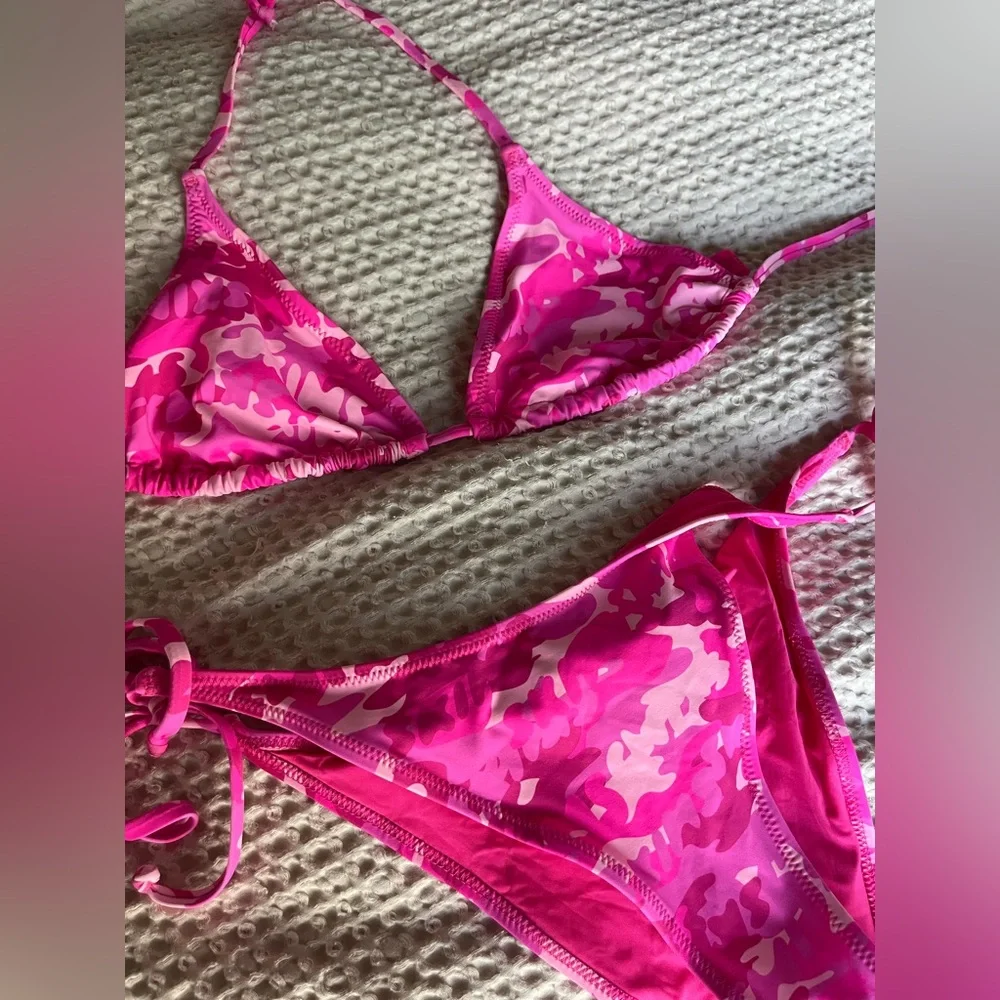 SKIMS Pink Camouflage Triangle Bikini Set